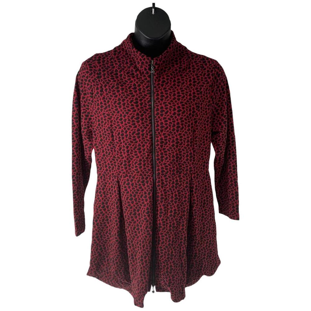 Truth + Style Jacquard Knit Zip-Front Tunic w/ Funnel Neck Burgundy - Petite